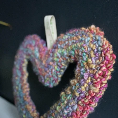 Handcrafted Multicoloured Yarn Heart Wreath Hanging | Punch Needle