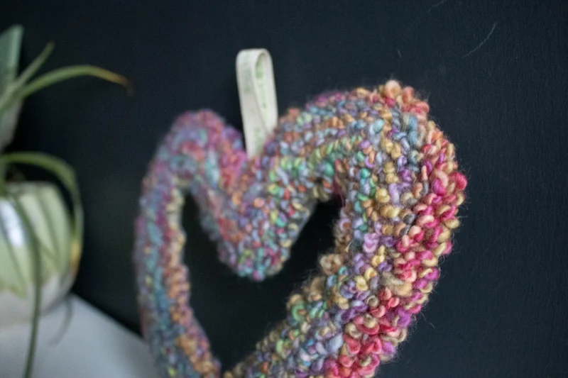 Handcrafted Multicoloured Yarn Heart Wreath Hanging | Punch Needle