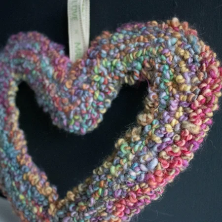 Handcrafted Multicoloured Yarn Heart Wreath Hanging | Punch Needle