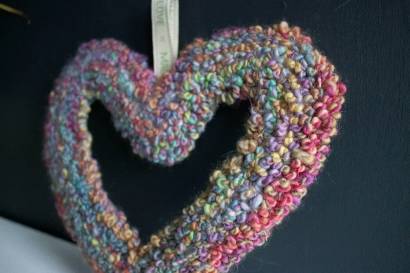 Handcrafted Multicoloured Yarn Heart Wreath Hanging | Punch Needle
