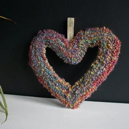 Handcrafted Multicoloured Yarn Heart Wreath Hanging | Punch Needle