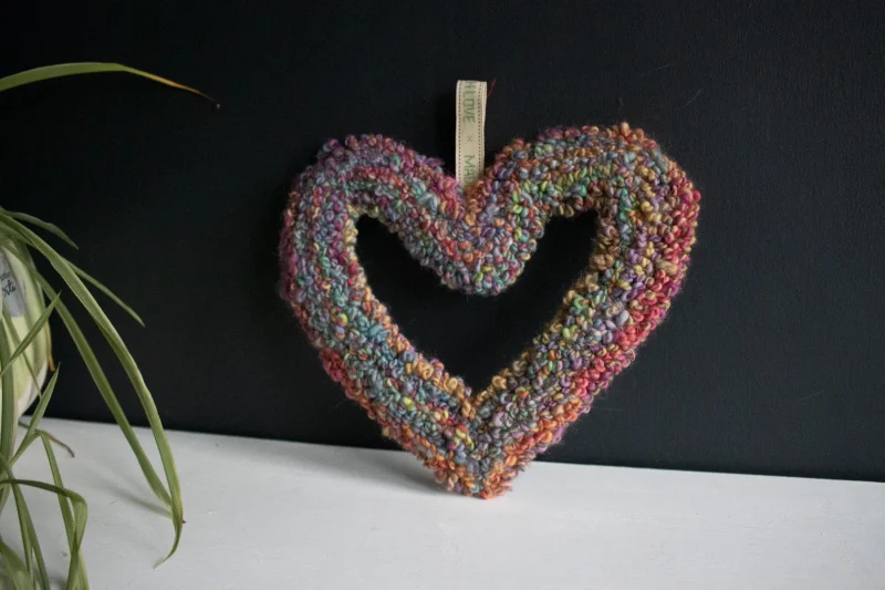 Handcrafted Multicoloured Yarn Heart Wreath Hanging | Punch Needle