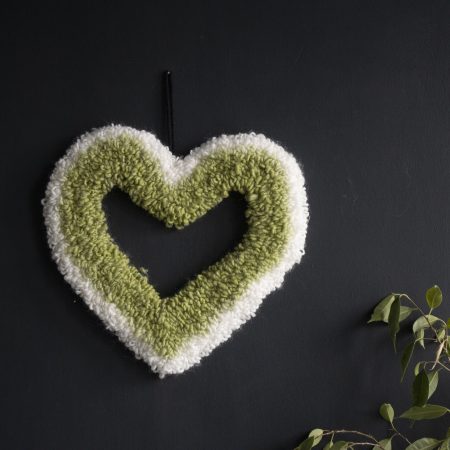 Handcrafted Green Ombre Heart Yarn Wreath | Needle Punch