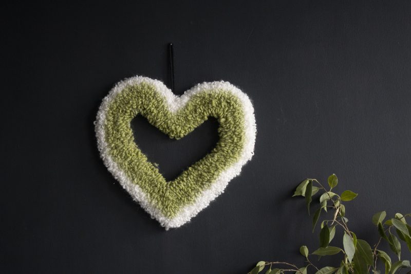 Handcrafted Green Ombre Heart Yarn Wreath | Needle Punch