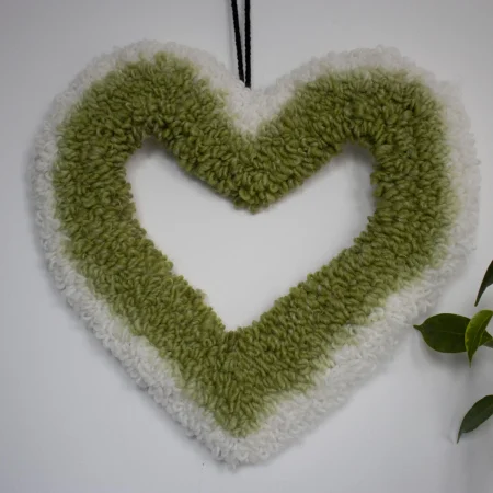 Handcrafted Green Ombre Heart Yarn Wreath | Needle Punch