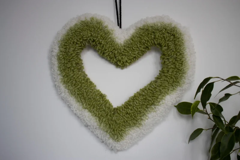 Handcrafted Green Ombre Heart Yarn Wreath | Needle Punch