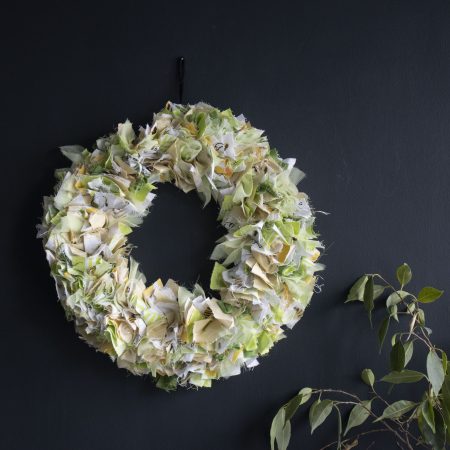 Handmade Green and Gold Fabric Wreath | Upcycled, Rustic Wall Decor