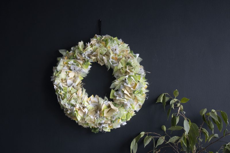 Handmade Green and Gold Fabric Wreath | Upcycled, Rustic Wall Decor