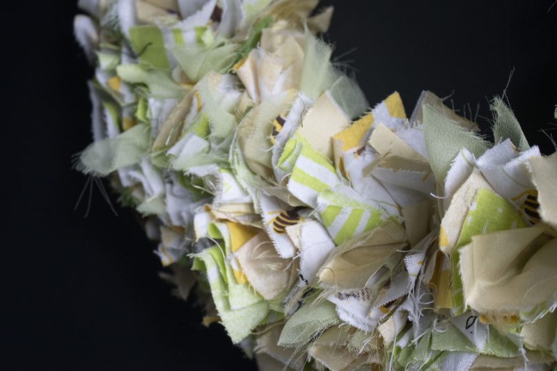 Handmade Green and Gold Fabric Wreath | Upcycled, Rustic Wall Decor