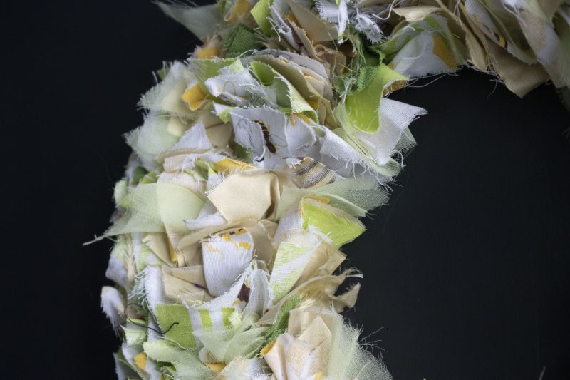 Handmade Green and Gold Fabric Wreath | Upcycled, Rustic Wall Decor