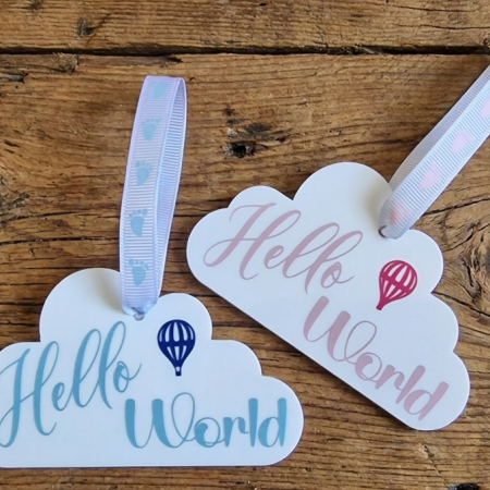 Hello World - Baby Keepsake - Hanging Cloud Ornament