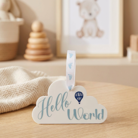 Hello World - Baby Keepsake - Hanging Cloud Ornament
