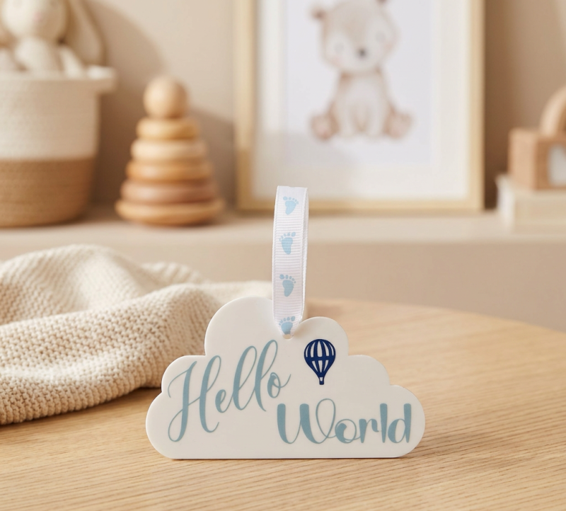 Hello World - Baby Keepsake - Hanging Cloud Ornament