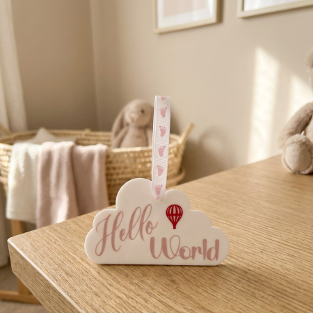 Hello World - Baby Keepsake - Hanging Cloud Ornament