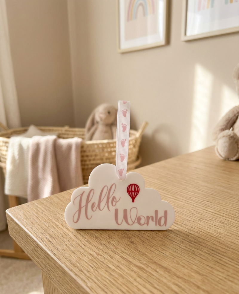 Hello World - Baby Keepsake - Hanging Cloud Ornament