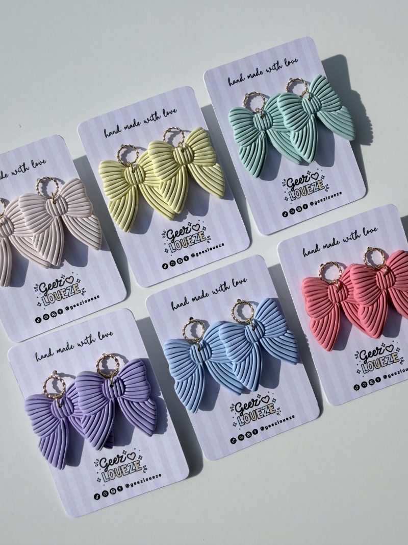 Elegant Polymer Clay Bow Earrings | Statement Bow dangles | Summer Jewellery