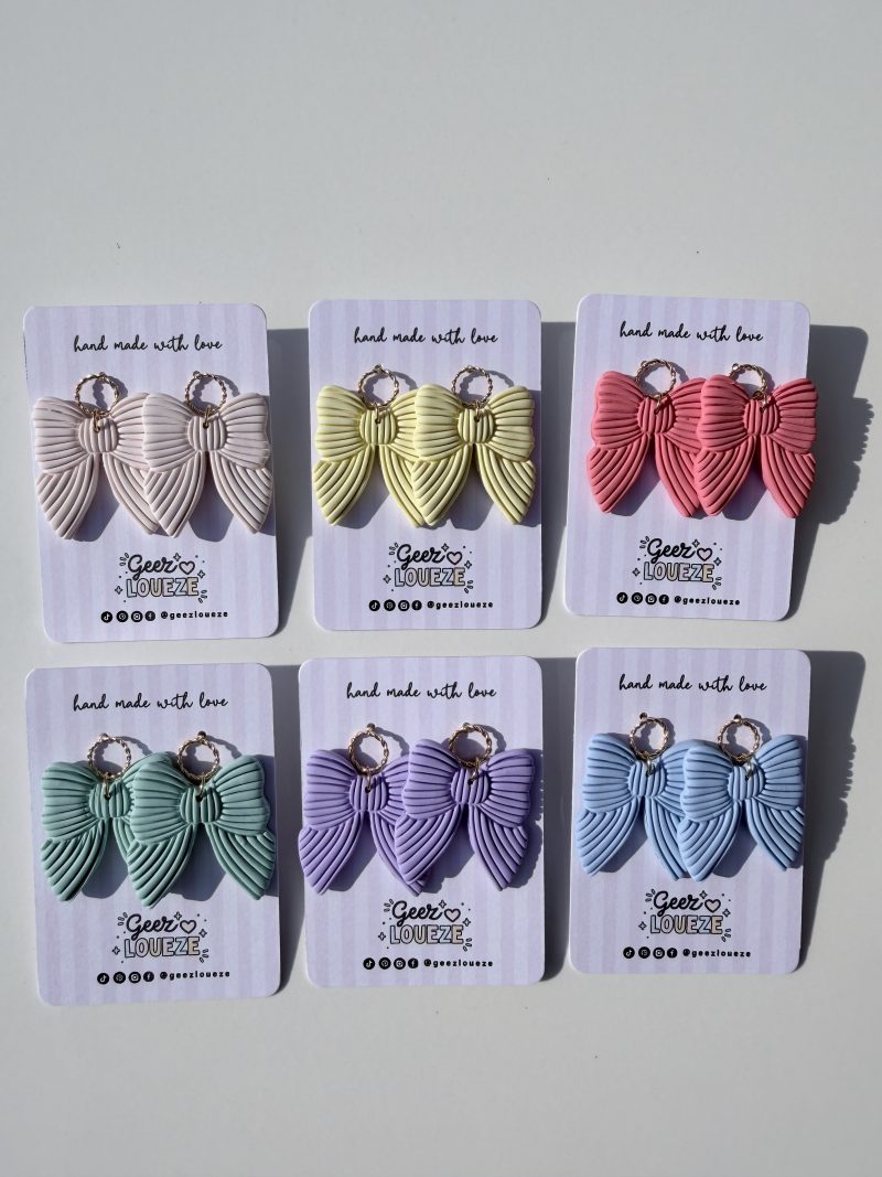 Elegant Polymer Clay Bow Earrings | Statement Bow dangles | Summer Jewellery