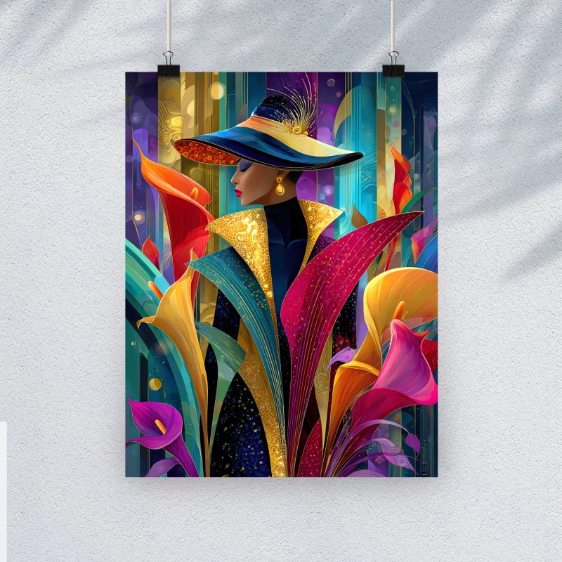 Art Deco Floral Motifs Stained Glass Canvas Print: A4/A3 1920’s Print Style: #2