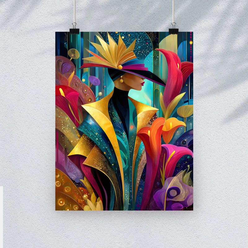 Art Deco Floral Motifs Stained Glass Canvas Print: A4/A3 1920’s Print Style: #2
