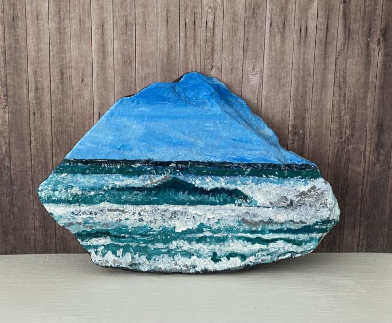 Ocean Wave painting on natural slate