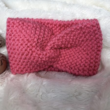 Hand Knitted Coral Headband for Baby 0-3 Months