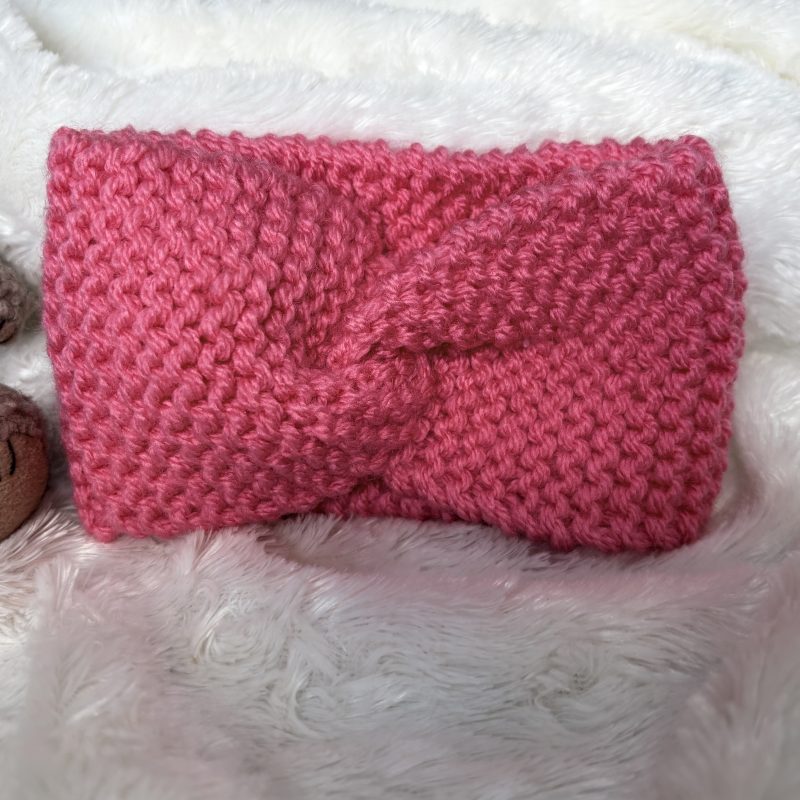 Hand Knitted Coral Headband for Baby 0-3 Months