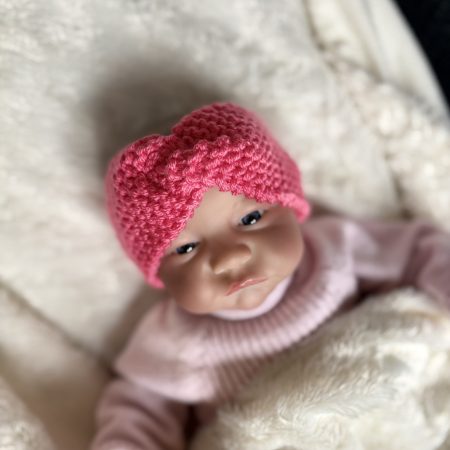 Hand Knitted Coral Headband for Baby 0-3 Months