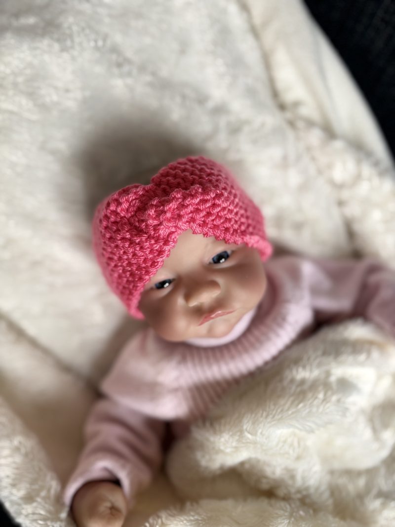 Hand Knitted Coral Headband for Baby 0-3 Months