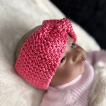 Hand Knitted Coral Headband for Baby 0-3 Months