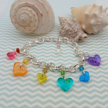 Rainbow Heart Chunky Charm bracelet with accent beads