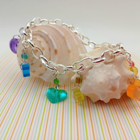 Rainbow Heart Chunky Charm bracelet with accent beads