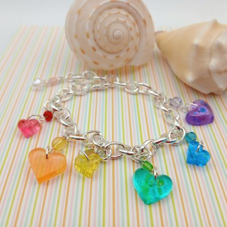 Rainbow Heart Chunky Charm bracelet with accent beads