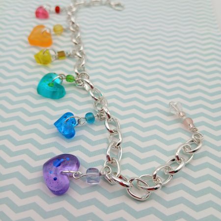 Rainbow Heart Chunky Charm bracelet with accent beads