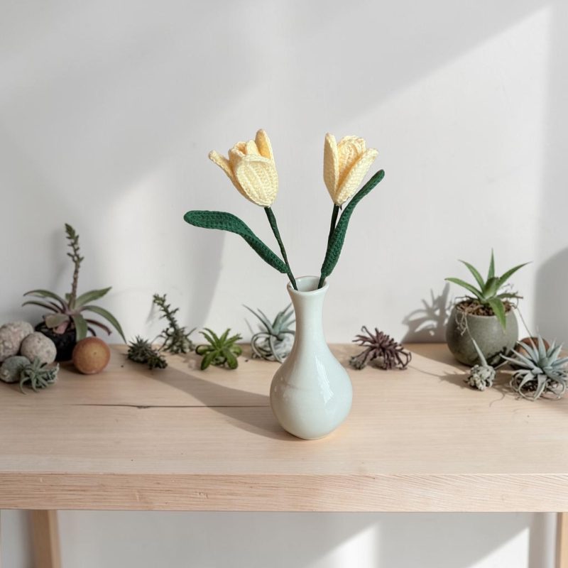 Handmade Crochet Flower Stems in Various Cotton Colours
