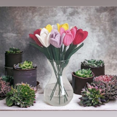 Handmade Crochet Flower Stems in Various Cotton Colours