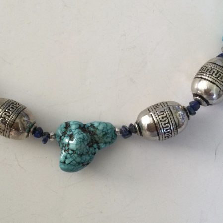 Chunky turquoise, lapis lazuli and Tibetan silver necklace