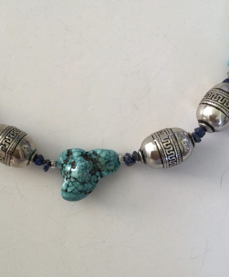 Chunky turquoise, lapis lazuli and Tibetan silver necklace