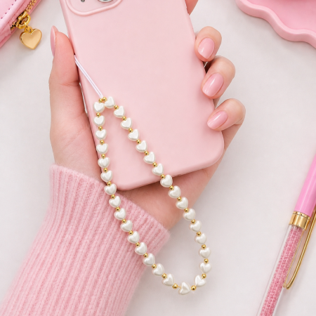 Personalised Heart shape pearl beads phone charm / phone strap