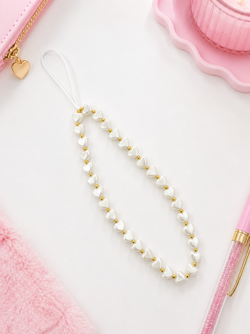 Personalised Heart shape pearl beads phone charm / phone strap