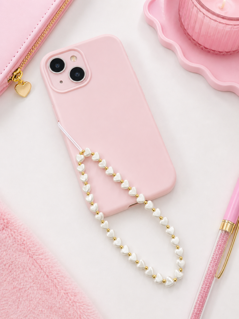 Personalised Heart shape pearl beads phone charm / phone strap