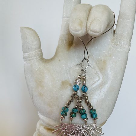 Silver sunburst and sea sediment jasper dangle earrings