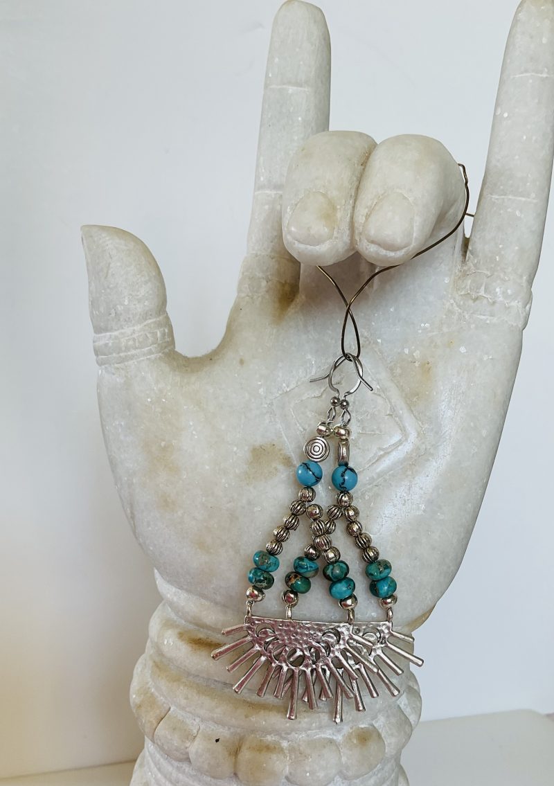 Silver sunburst and sea sediment jasper dangle earrings