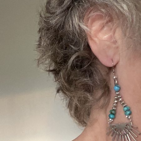 Silver sunburst and sea sediment jasper dangle earrings