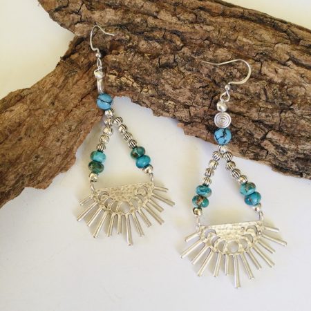 Silver sunburst and sea sediment jasper dangle earrings