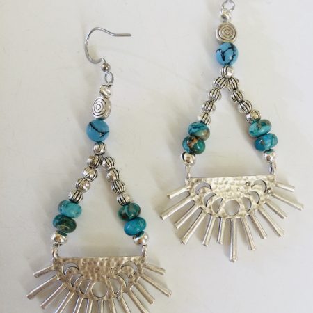 Silver sunburst and sea sediment jasper dangle earrings