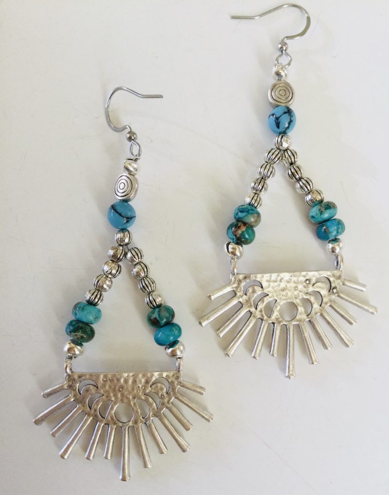 Silver sunburst and sea sediment jasper dangle earrings