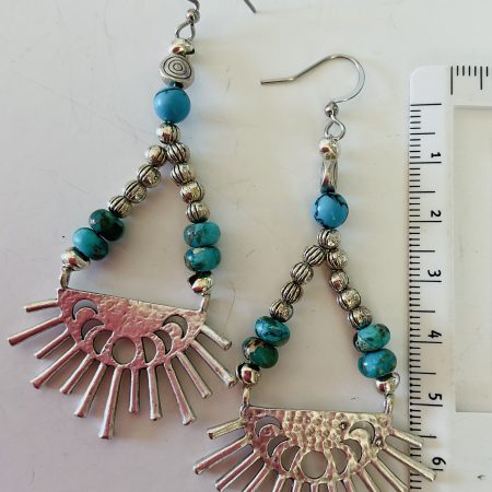 Silver sunburst and sea sediment jasper dangle earrings