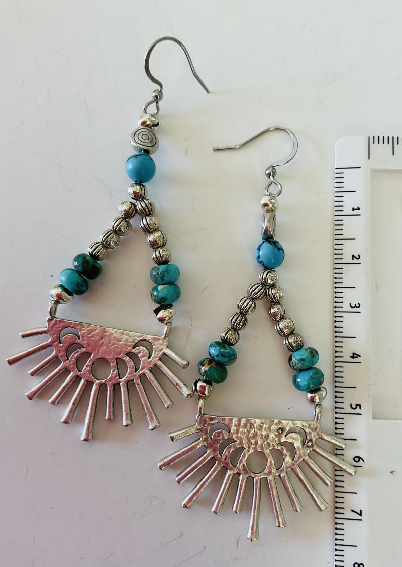 Silver sunburst and sea sediment jasper dangle earrings