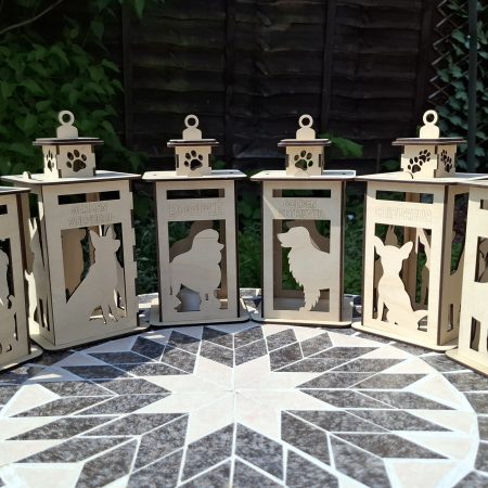 Personalised Dog Memorial Tea Light Lantern, Engraved Wooden Pet Remembrance
