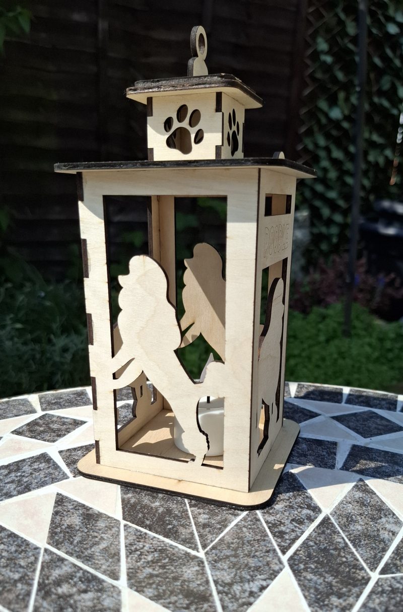 Personalised Dog Memorial Tea Light Lantern, Engraved Wooden Pet Remembrance